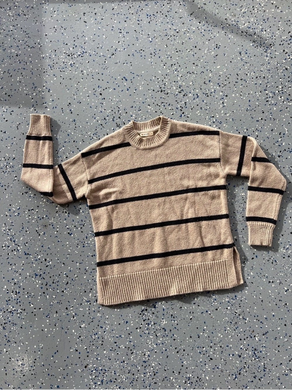 Marine Layer Berkeley Oversized Crewneck Sweater in Oatmeal/Charcoal Stripe